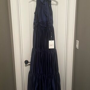 Elegant Navy Blue Satin Gown